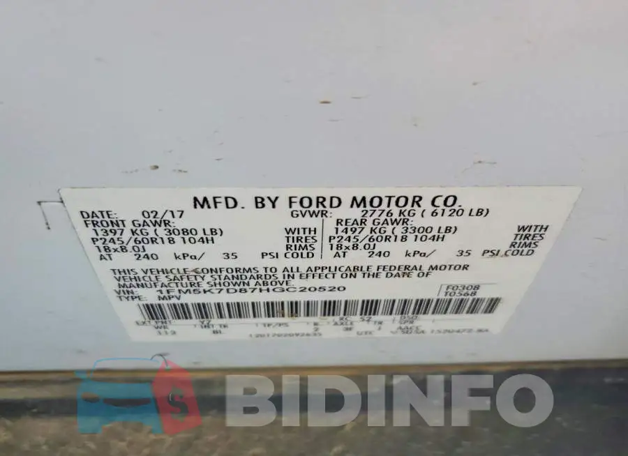 1FM5K7D87HGC20520 Photo# 13