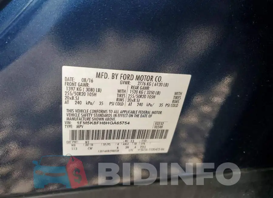 1FM5K8FH8HGA65754 Photo# 13
