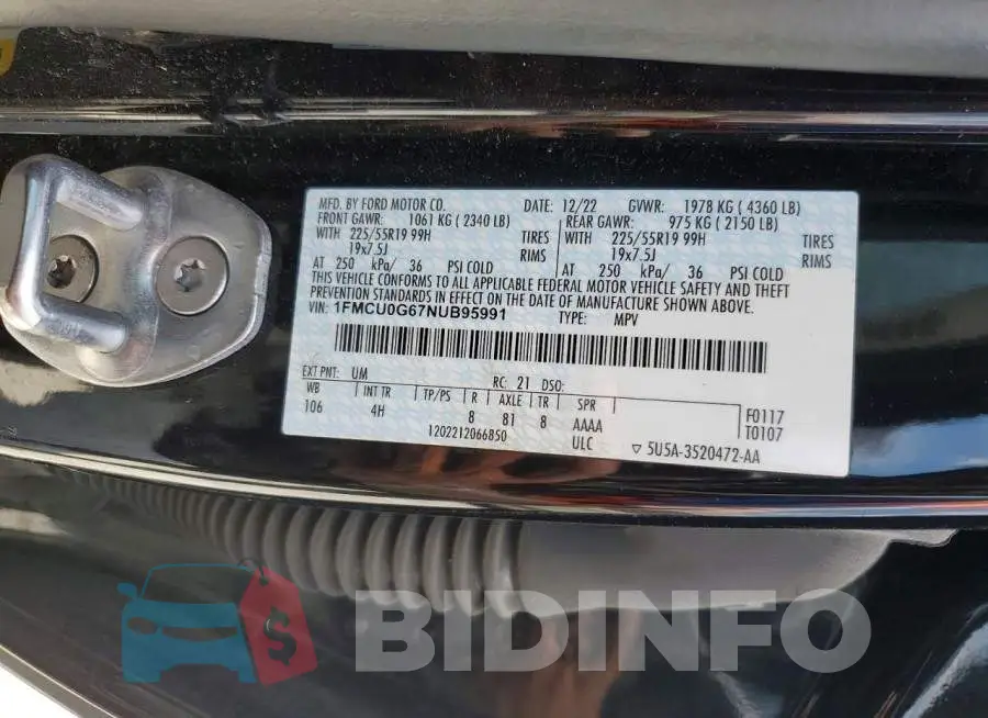 1FMCU0G67NUB95991 Photo# 13