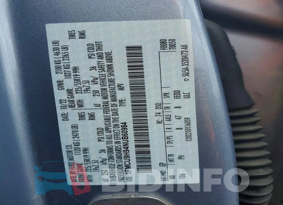 1FMCU9H94NUB60984 Photo# 13