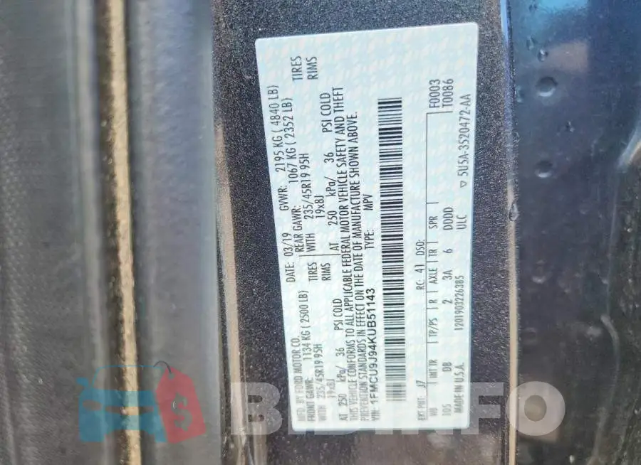 1FMCU9J94KUB51143 Photo# 14