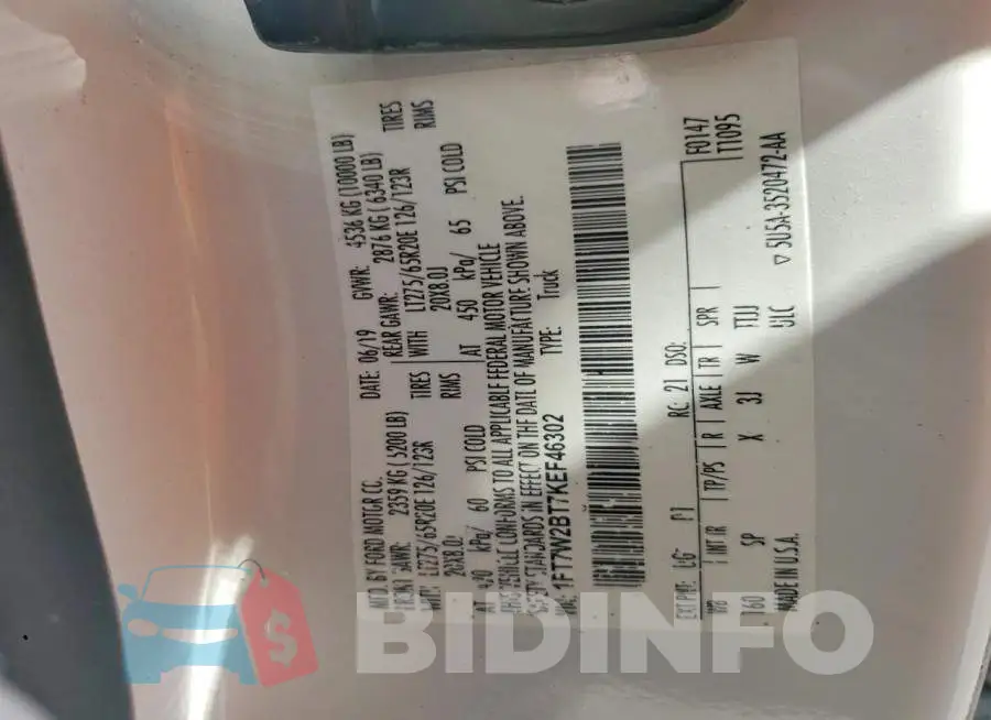 1FT7W2BT7KEF46302 Photo# 12