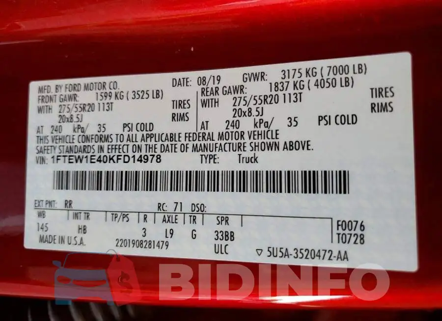 1FTEW1E40KFD14978 Photo# 12