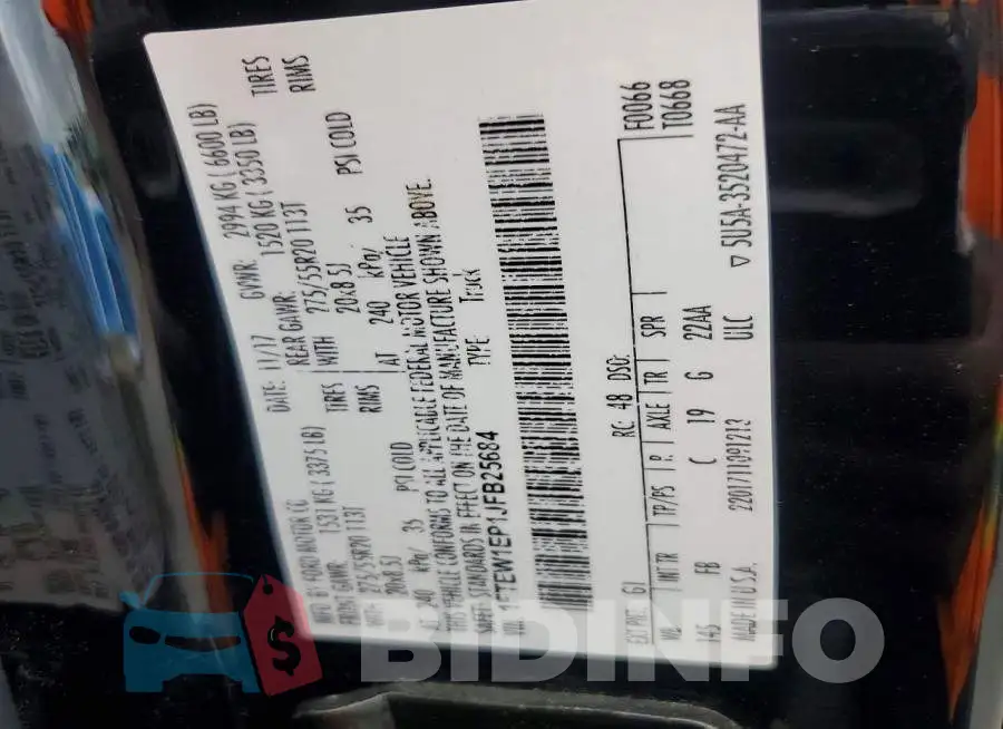 1FTEW1EP1JFB25684 Photo# 12