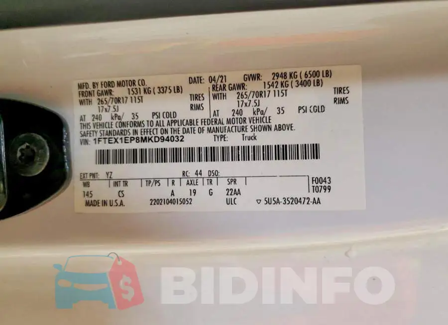 1FTEX1EP8MKD94032 Photo# 12
