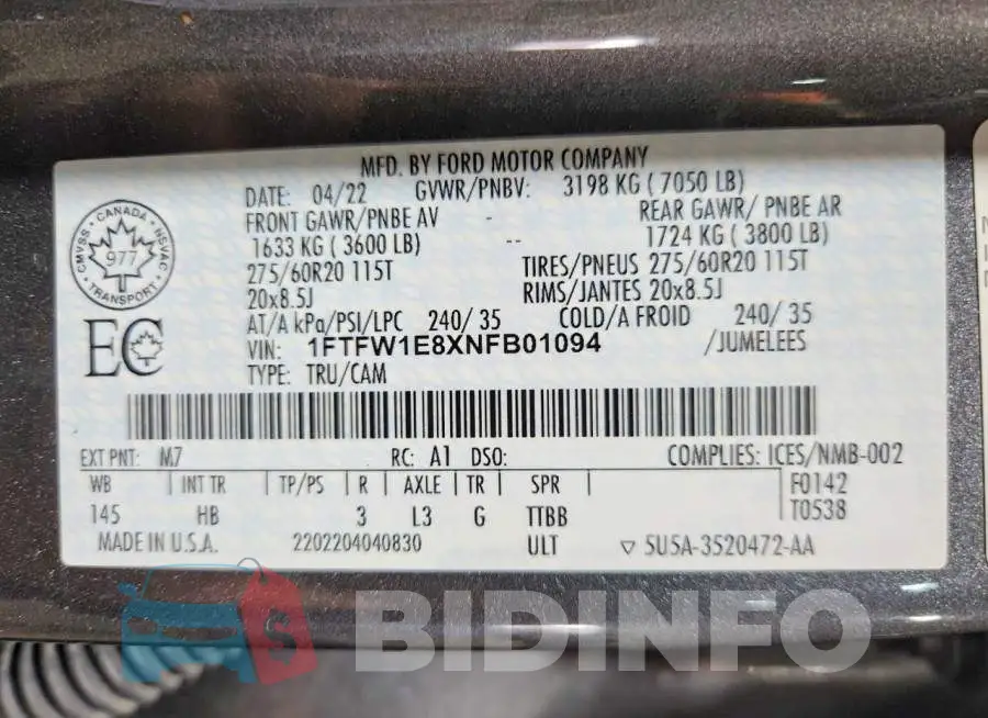 1FTFW1E8XNFB01094 Photo# 12