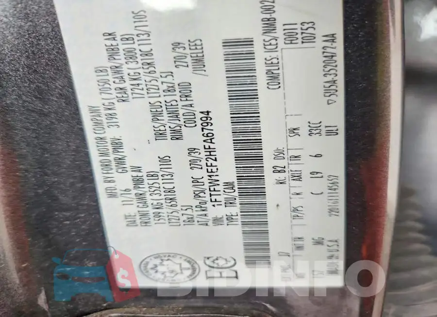 1FTFW1EF2HFA67994 Photo# 12