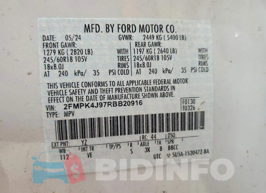 2FMPK4J97RBB20916 Photo# 12