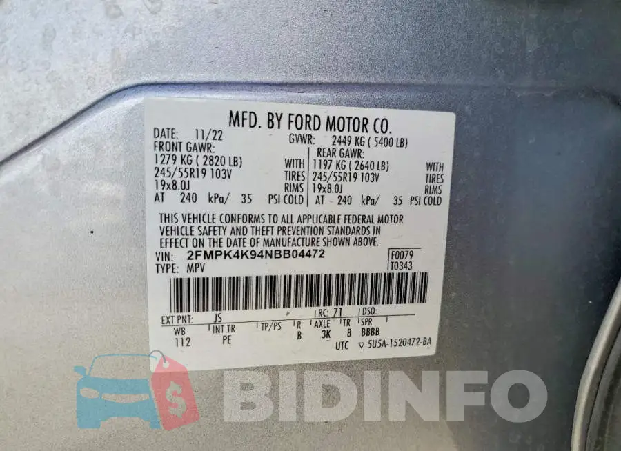 2FMPK4K94NBB04472 Photo# 14