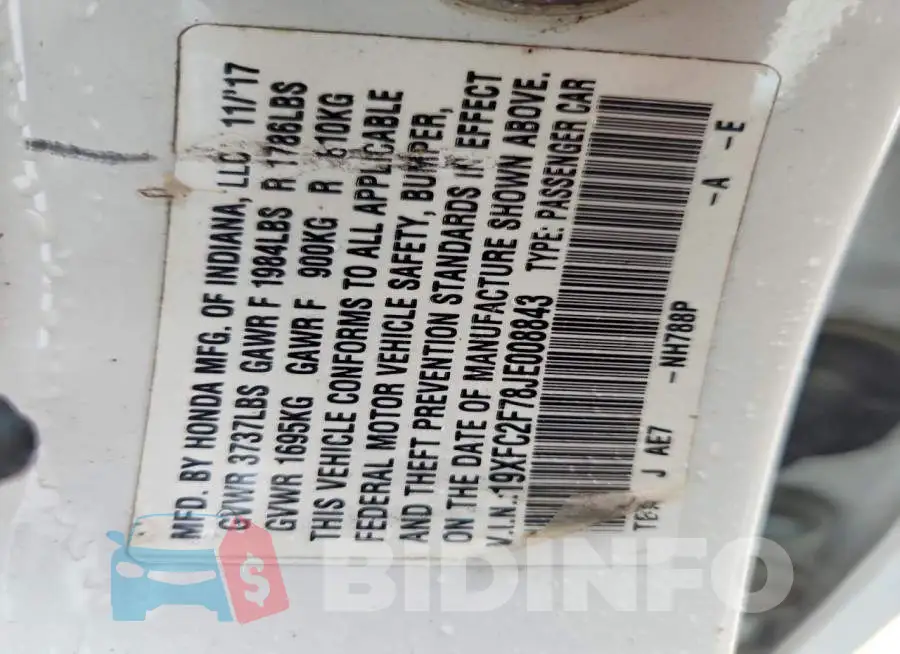 19XFC2F78JE008843 Photo# 12