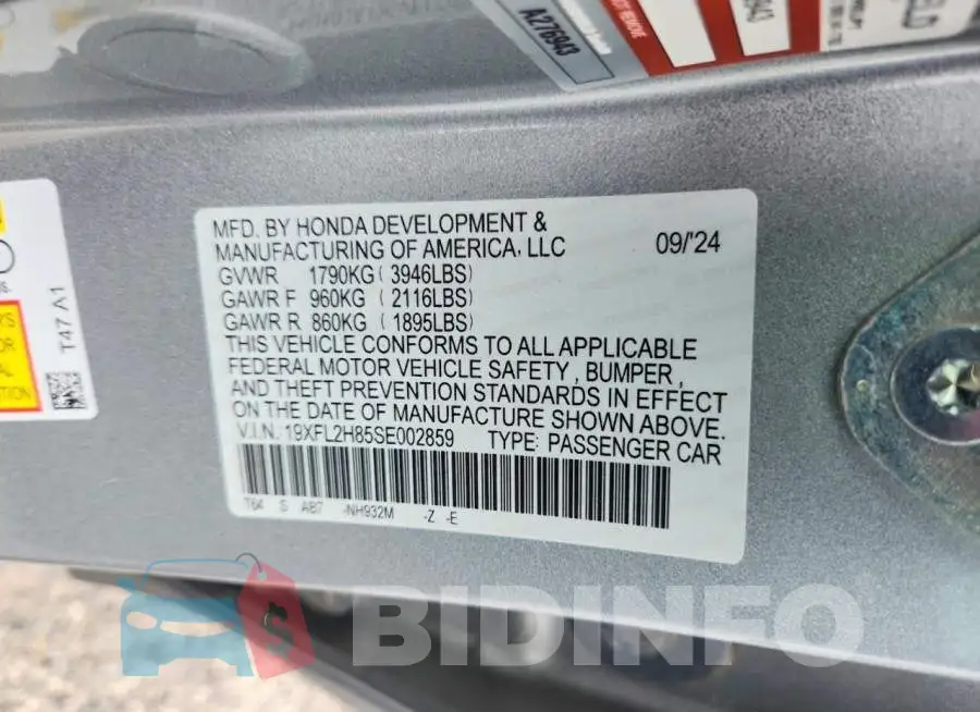 19XFL2H85SE002859 Photo# 12