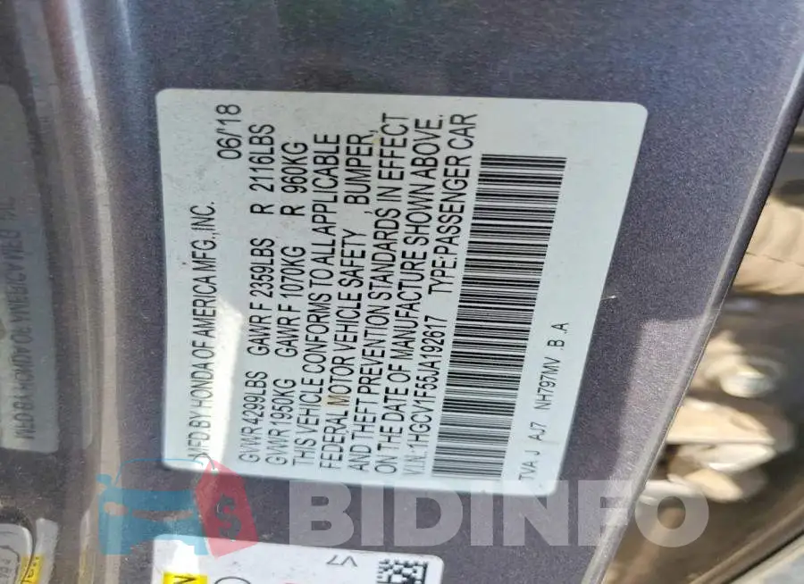 1HGCV1F55JA192617 Photo# 12
