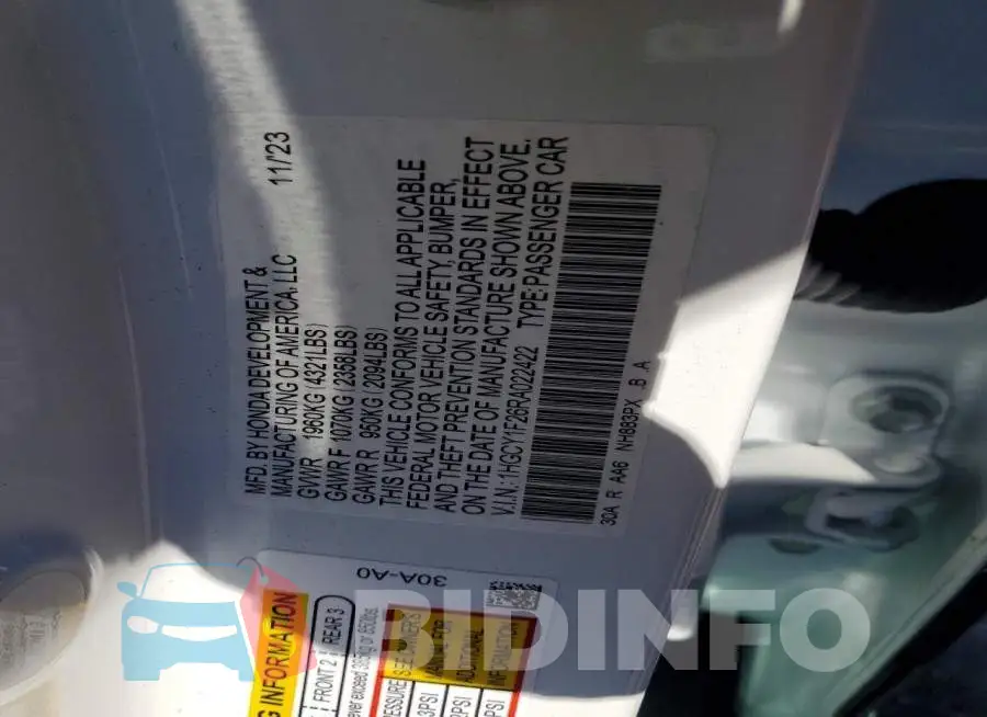1HGCY1F26RA022422 Photo# 12