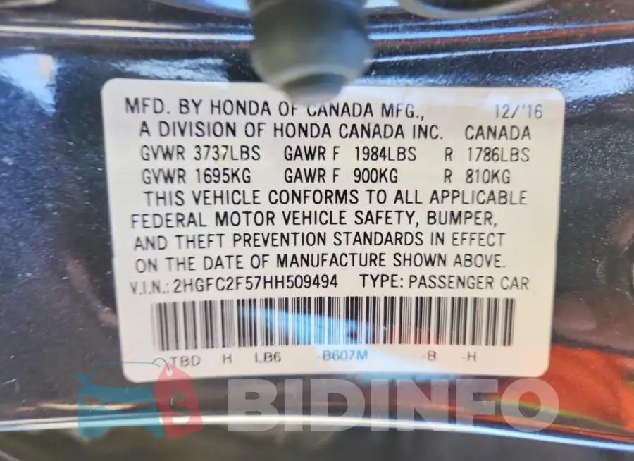 2HGFC2F57HH509494 Photo# 12