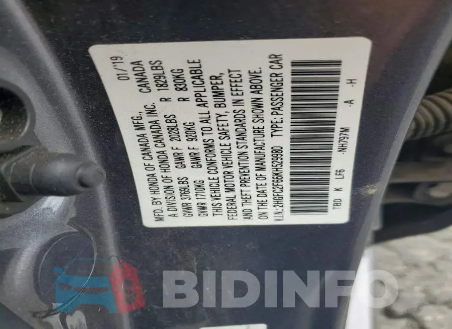 2HGFC2F66KH529980 Photo# 12
