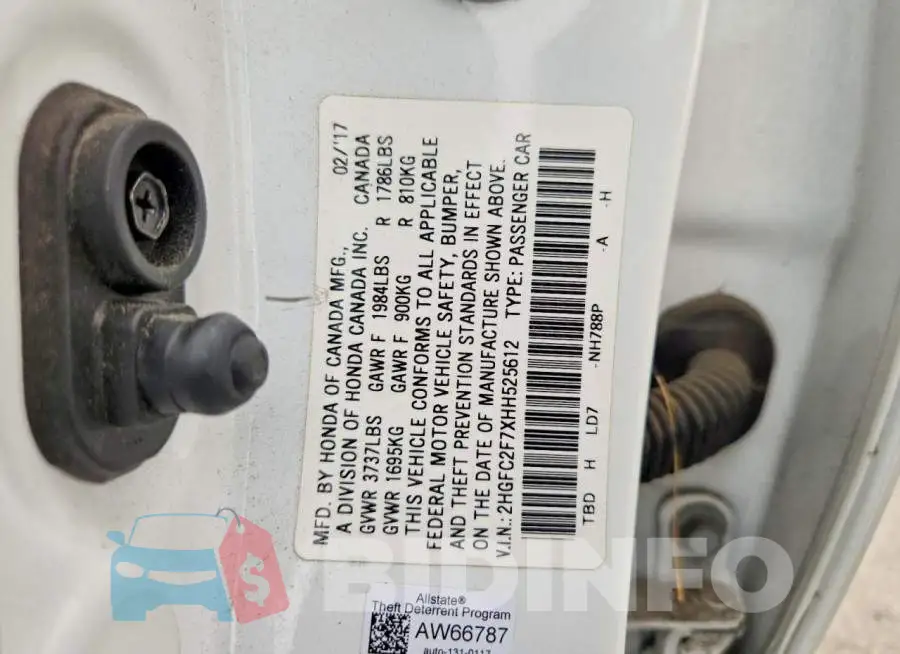 2HGFC2F7XHH525612 Photo# 12