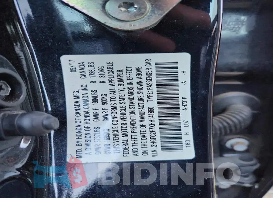 2HGFC2F7XHH541860 Photo# 12