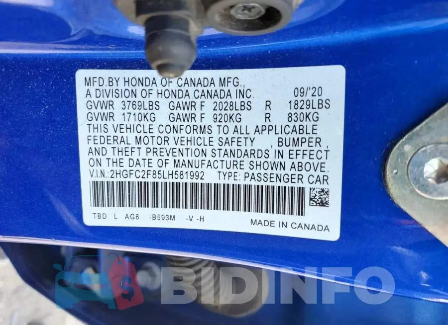2HGFC2F85LH581992 Photo# 12