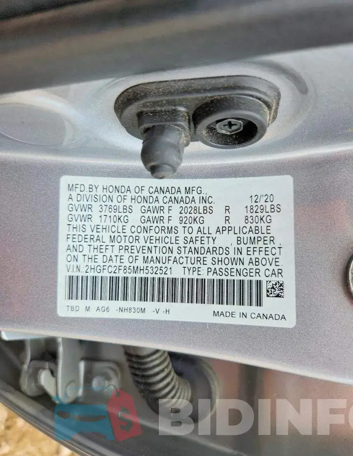 2HGFC2F85MH532521 Photo# 12