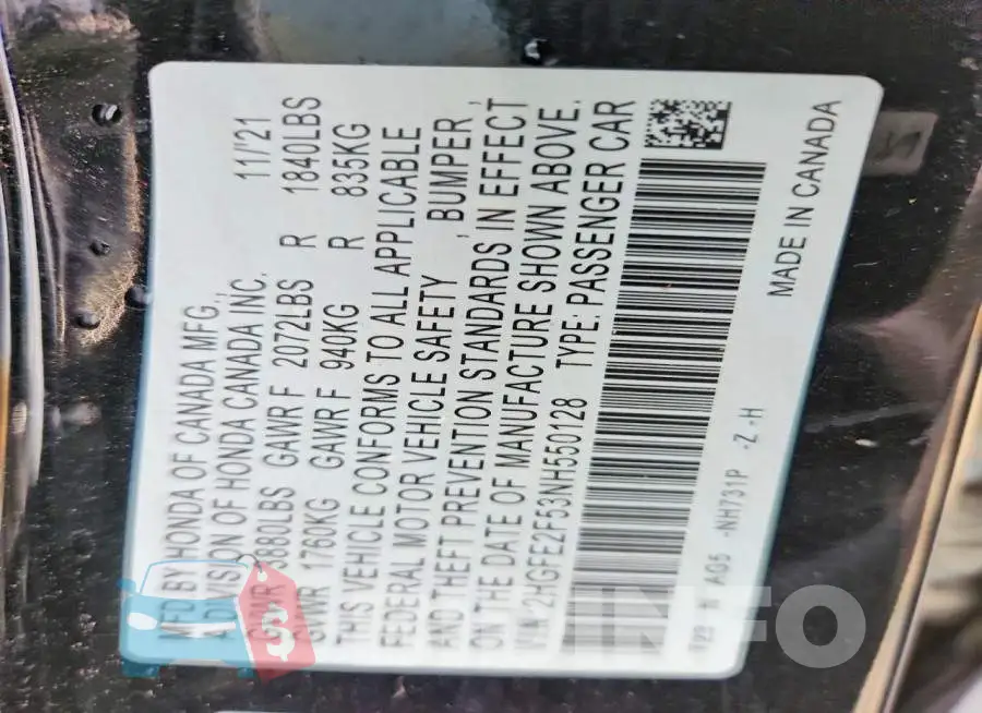 2HGFE2F53NH550128 Photo# 12