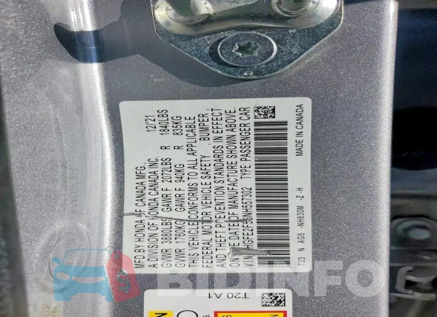 2HGFE2F56NH557302 Photo# 12