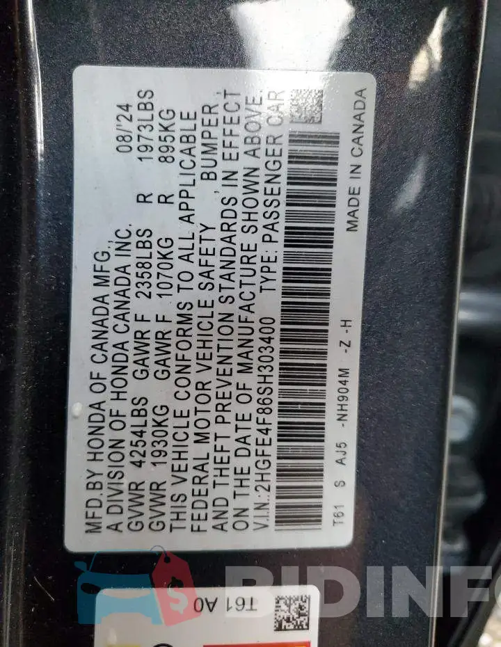 2HGFE4F86SH303400 Photo# 13