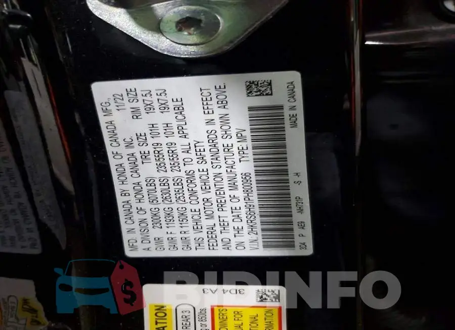 2HKRS6H91PH800956 Photo# 12