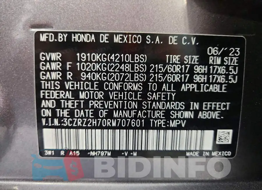 3CZRZ2H70RM707601 Photo# 12