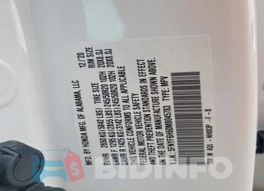 5FNYF6H60MB045783 Photo# 13