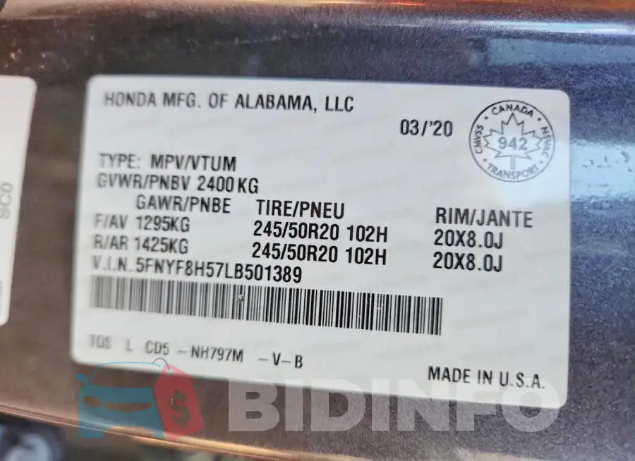 5FNYF8H57LB501389 Photo# 14