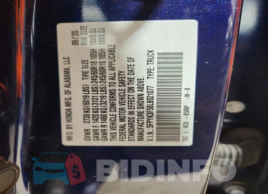 5FPYK3F58LB021077 Photo# 12