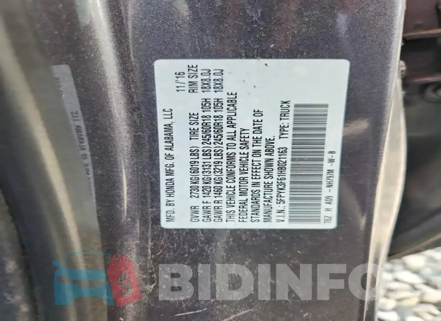 5FPYK3F61HB021163 Photo# 12