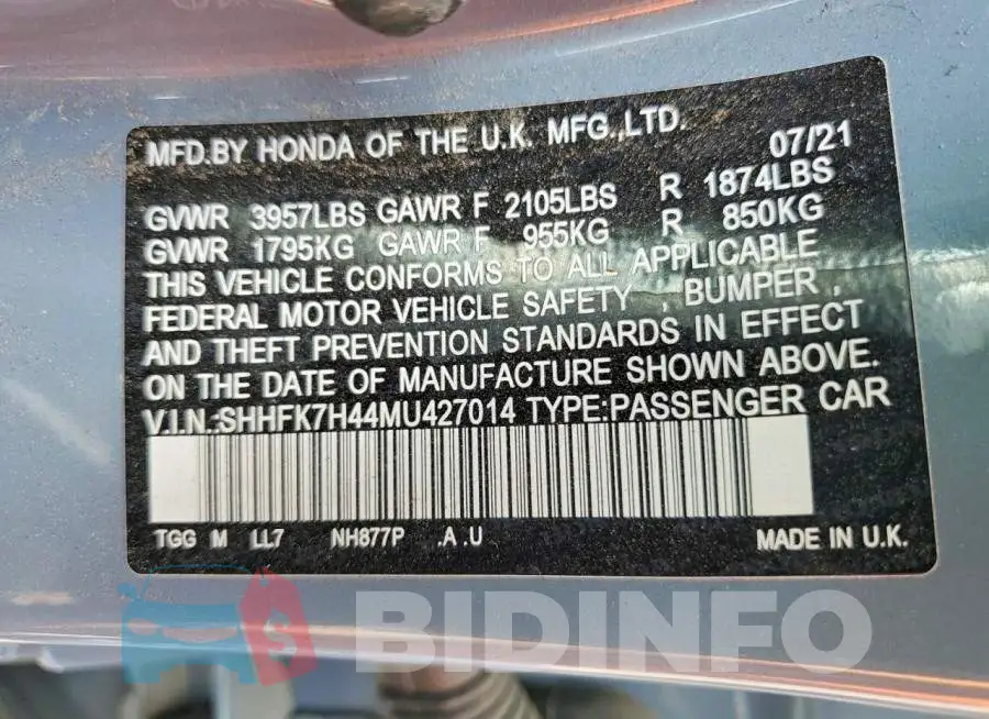 SHHFK7H44MU427014 Photo# 13