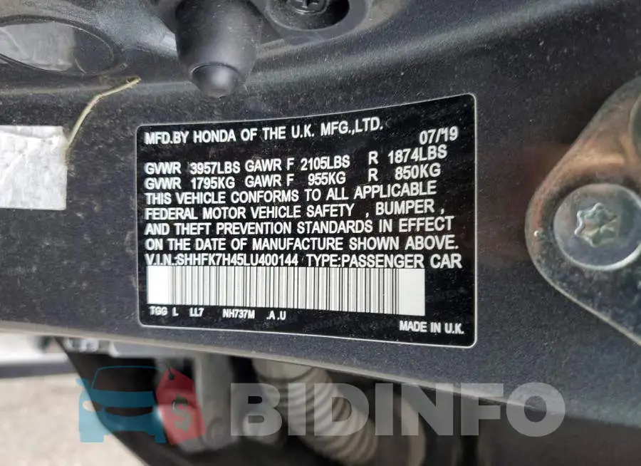 SHHFK7H45LU400144 Photo# 12
