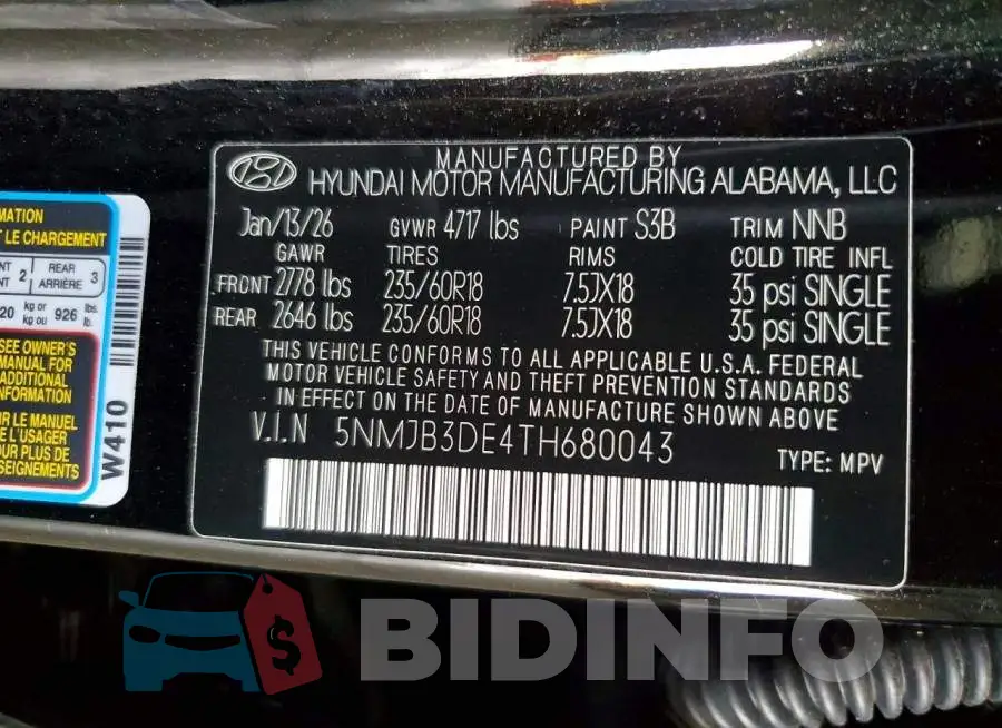 5NMJB3DE4TH680043 Photo# 13