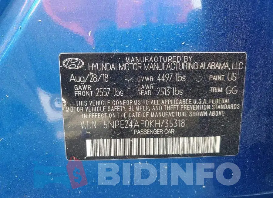 5NPE24AF0KH735318 Photo# 13