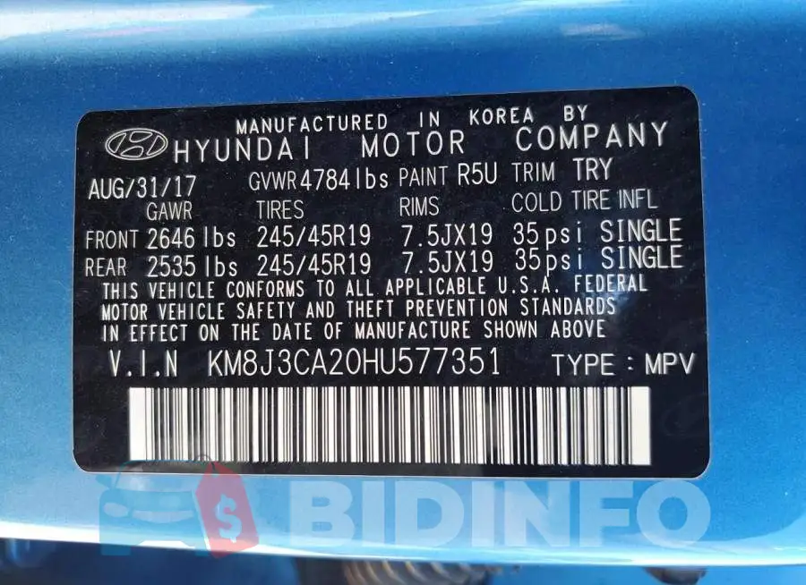 KM8J3CA20HU577351 Photo# 13