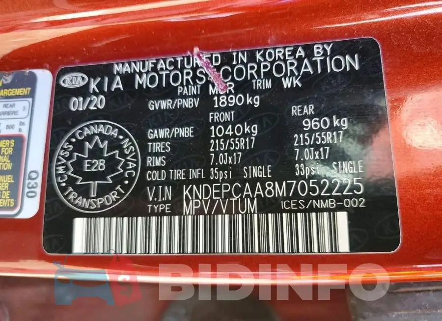 KNDEPCAA8M7052225 Photo# 14