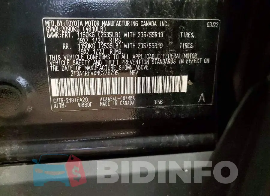 2T3A1RFVXNC276795 Photo# 13