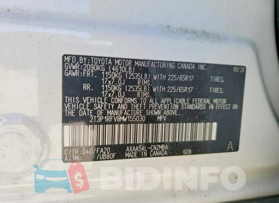 2T3P1RFV8MW155030 Photo# 13