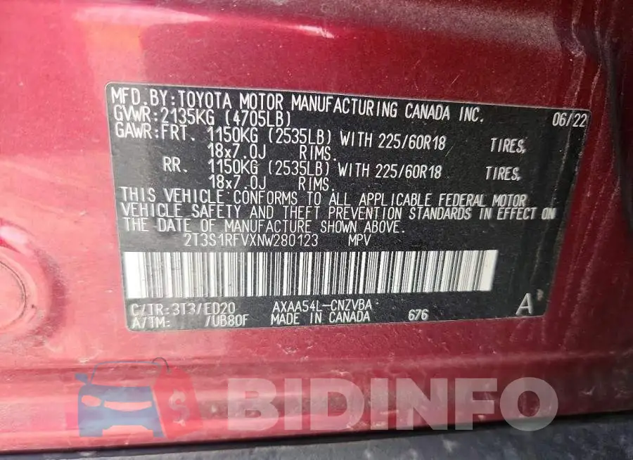 2T3S1RFVXNW280123 Photo# 14