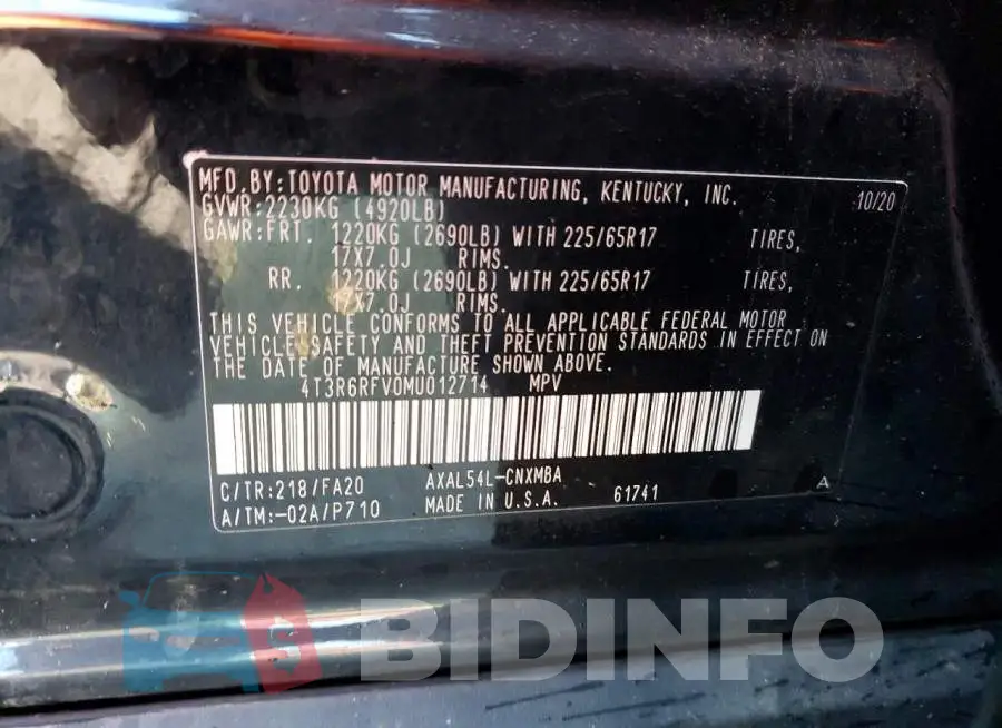 4T3R6RFV0MU012714 Photo# 13