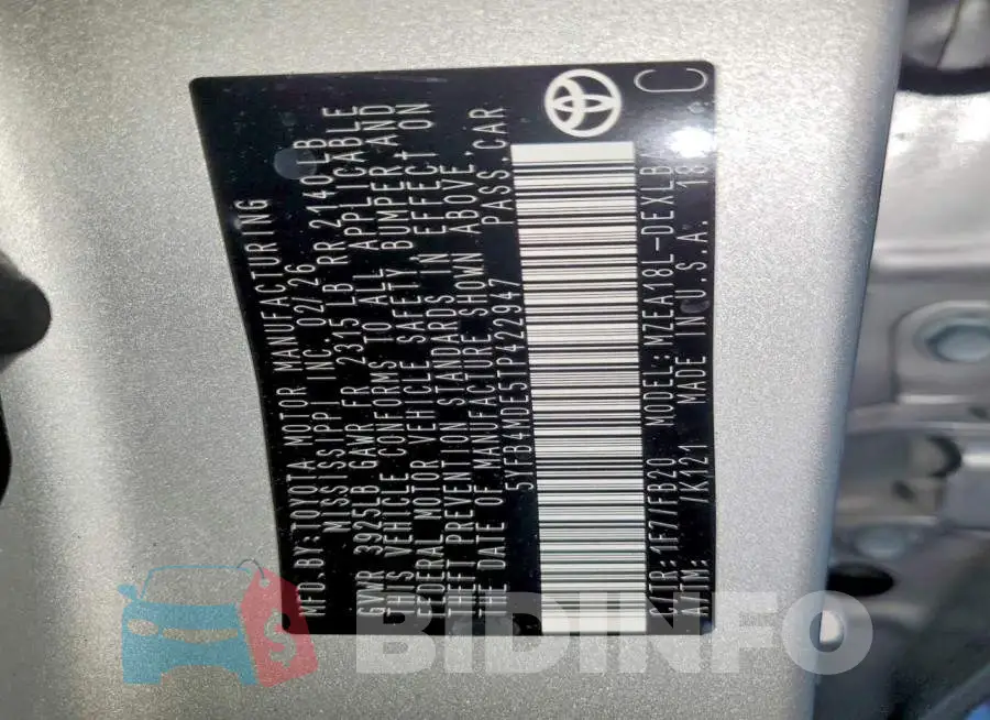 5YFB4MDE5TP422947 Photo# 13