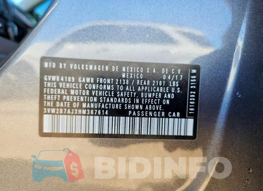 3VW2B7AJ3HM367614 Photo# 12