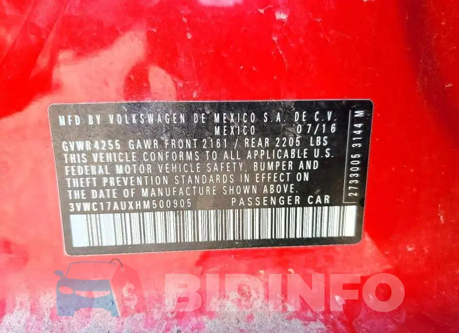 3VWC17AUXHM500905 Photo# 13
