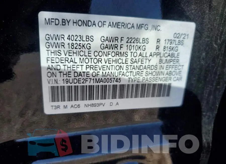 19UDE2F71MA005745 Photo# 13