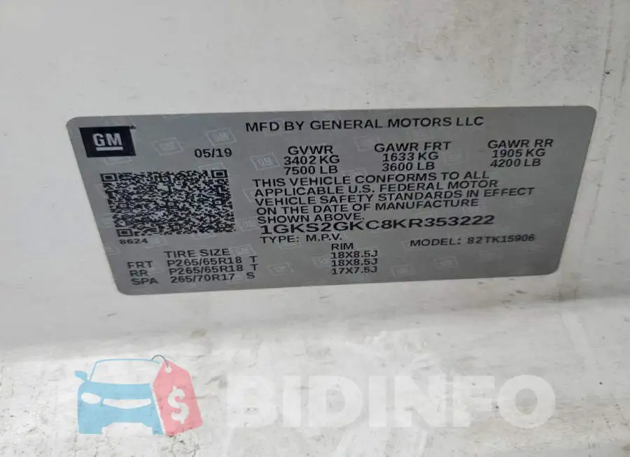 1GKS2GKC8KR353222 Photo# 12