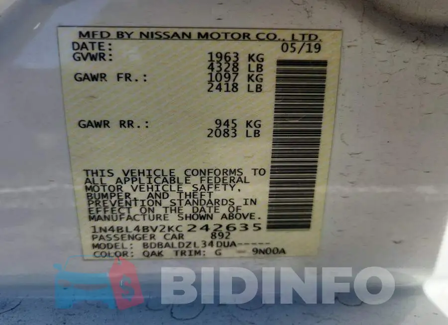 1N4BL4BV2KC242635 Photo# 12