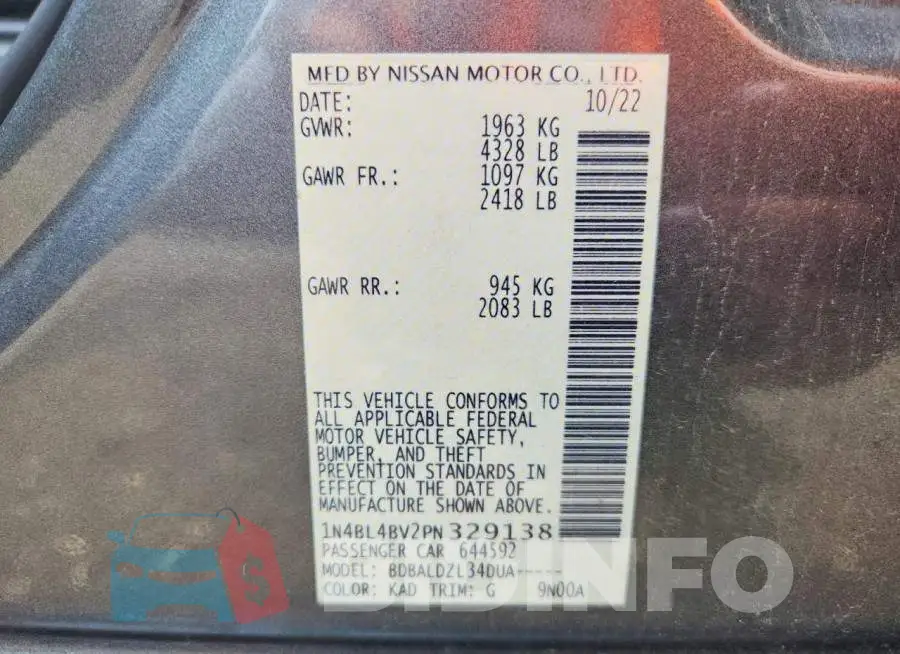 1N4BL4BV2PN329138 Photo# 12