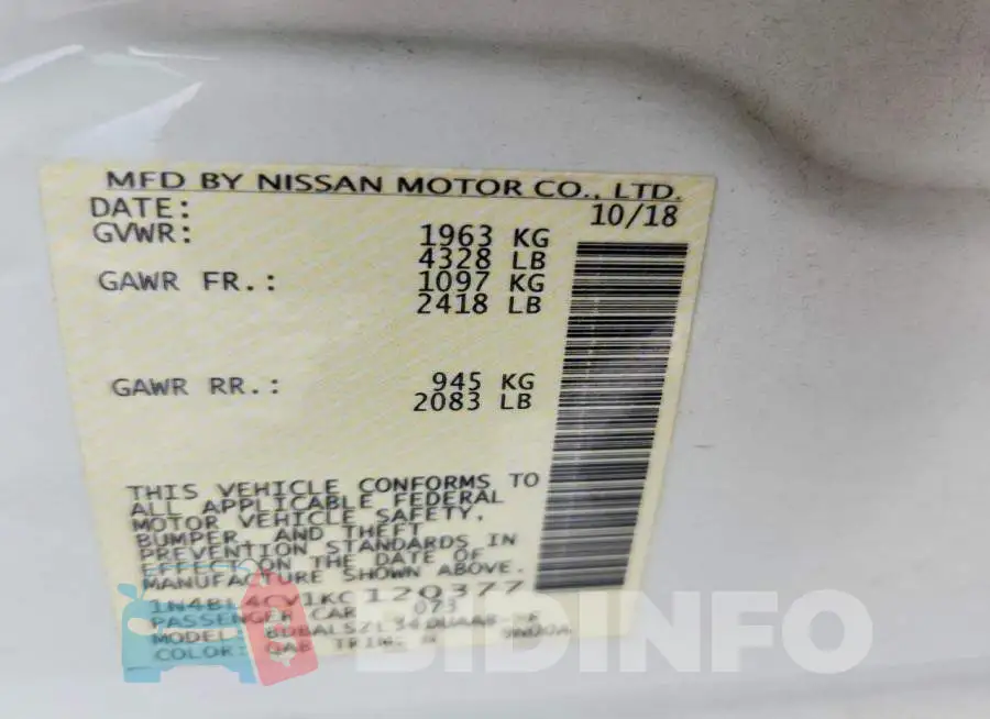 1N4BL4CV1KC120377 Photo# 13